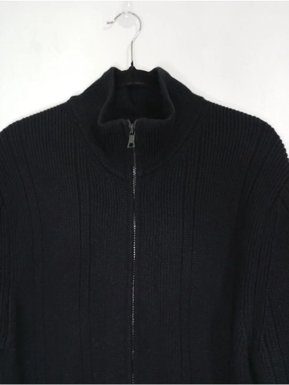 Banana Republic Mens Black Full-Zip Ribbed Knit Sweater size L Merino 100% Wool
